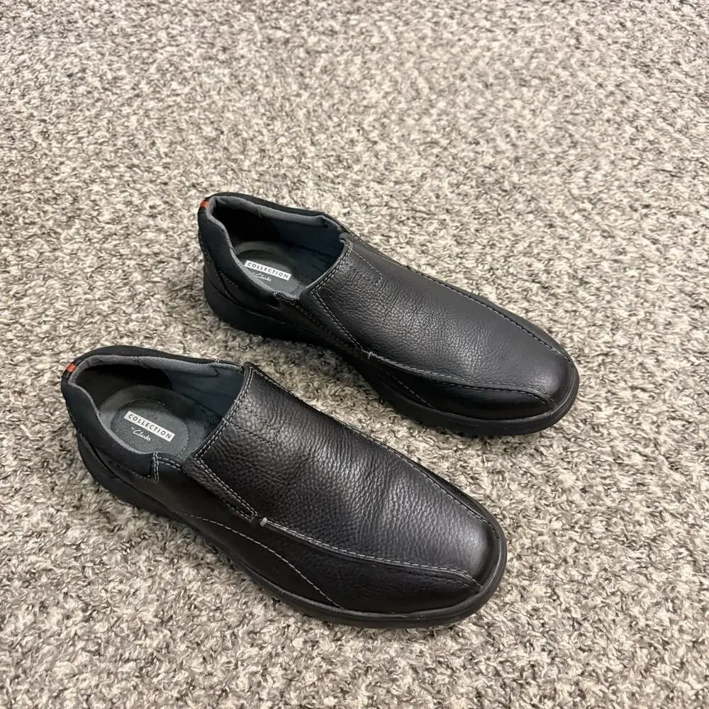 Clarks Men's 12 M Cottrell Step Black Leather Slip-On Loafers Cushioned Comfort